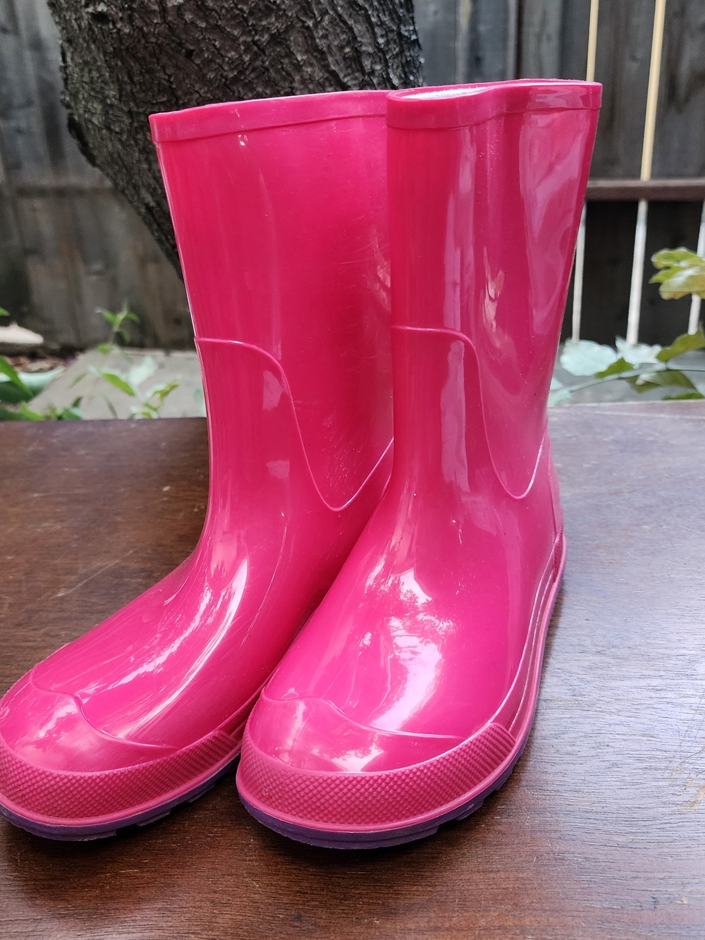 Wonder Nation Girls Pink Rain Boots Glossy Waterproof Wellington Shoes Size 2-3